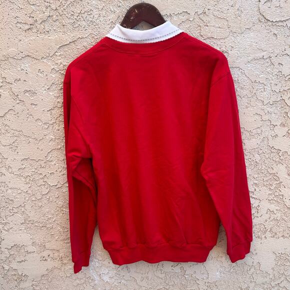 NWT Topstitch Red Sweatshirt Daisy Embroidered Collar Size L - Picture 2 of 4